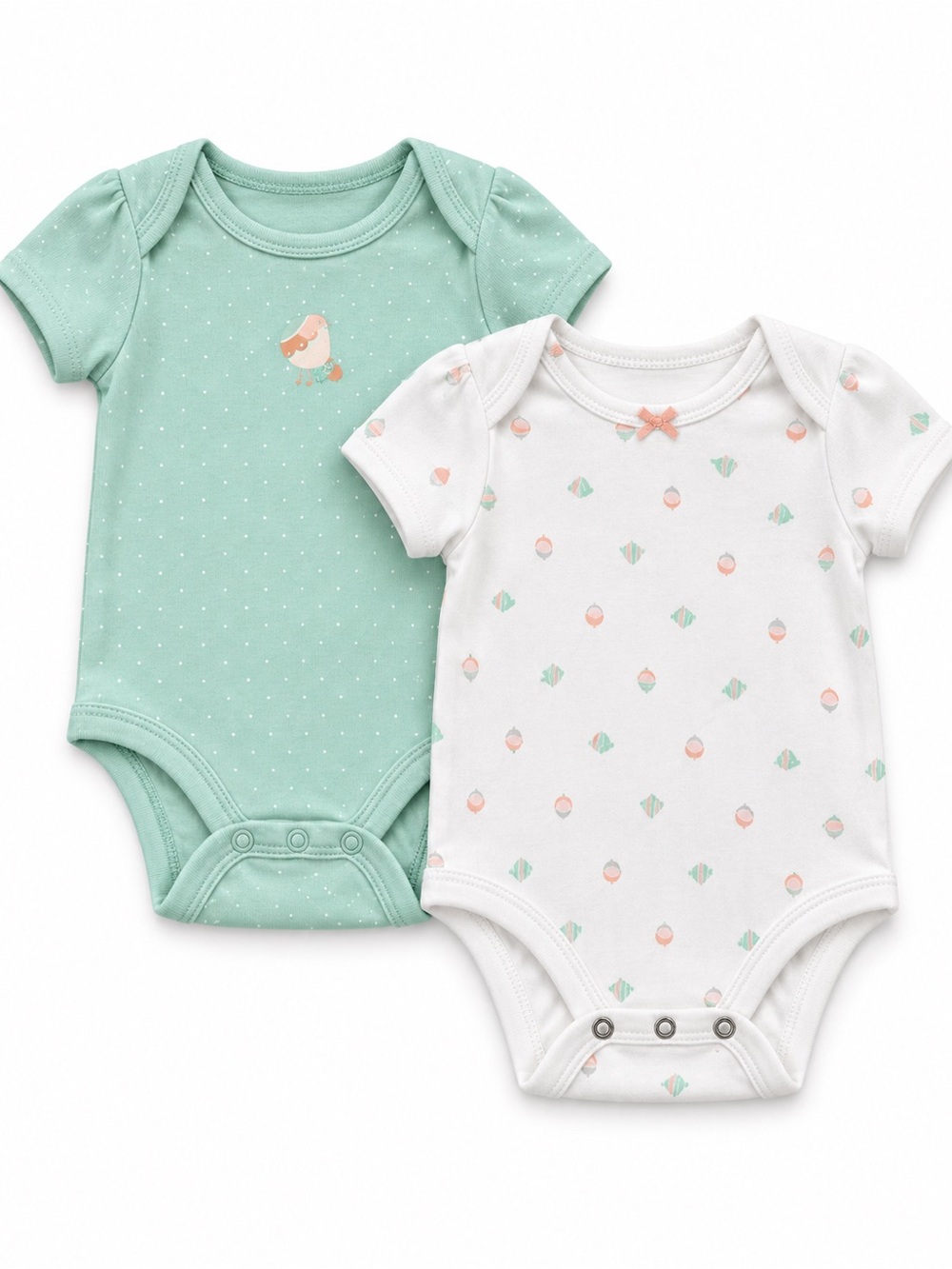 CARTER’S Baby Girls Short-Sleeve One-Piece Bodysuit Set - Mint & White